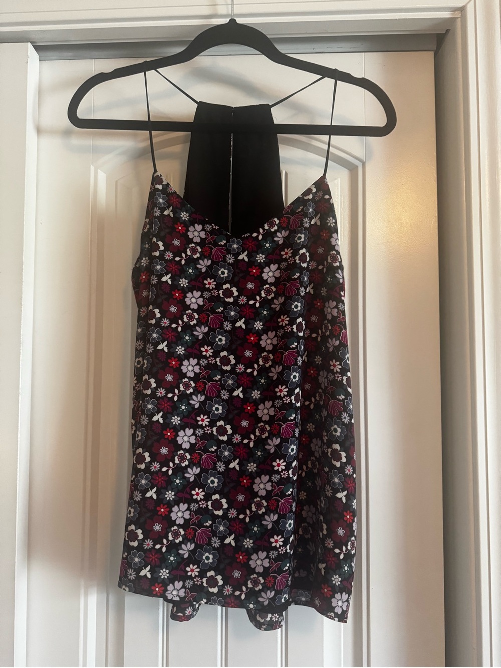 Express Black Floral Slip Cami with Pink & White Accents